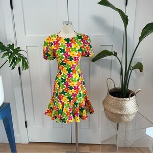 Stunning Scaasi Vintage 100% Silk Floral Multicolor Dress